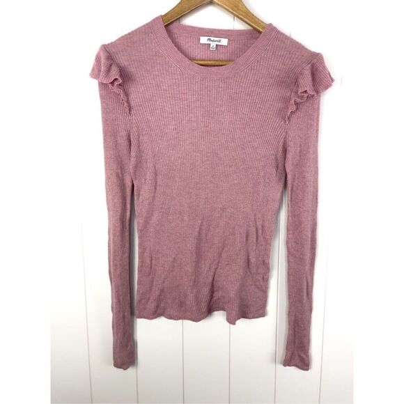 Madewell Ruffle-Sleeve Pullover Sweater Size M Dusty Pink Rose - Picture 2 of 9